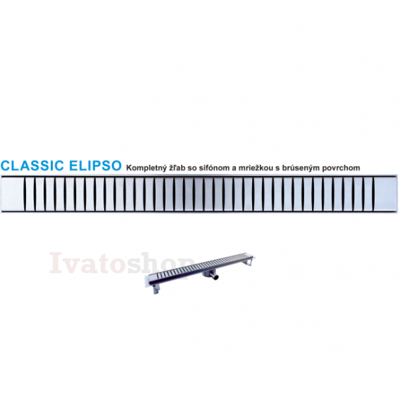 Obrázok pre Nerezový odtokový žľab CLASSIC ELIPSO so sifónom DN50 a  dekoratívnou mriežkou