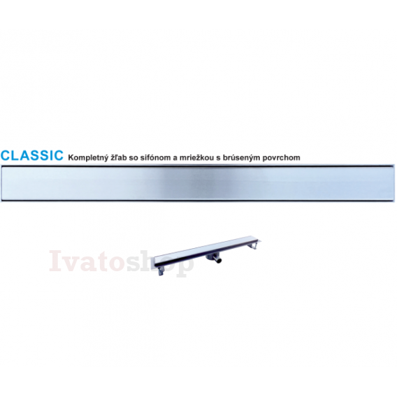 Obrázok pre Nerezový odtokový žľab CLASSIC so sifónom DN40 a  dekoratívnou mriežkou