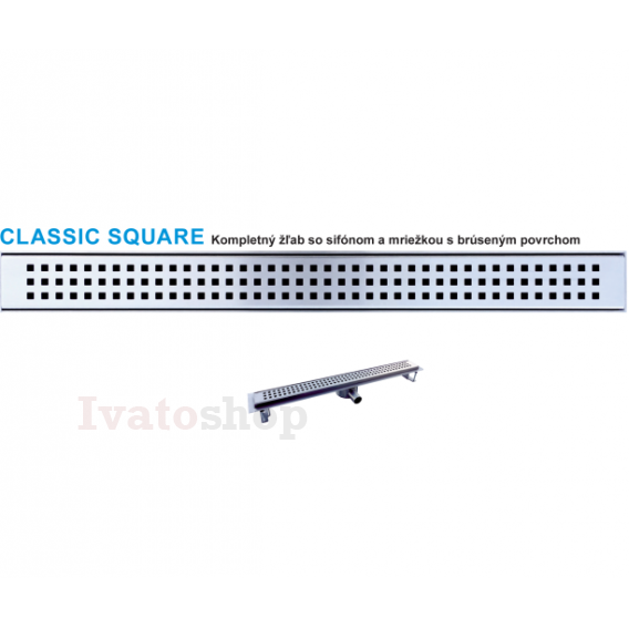 Obrázok pre Nerezový odtokový žľab CLASSIC SQUARE so sifónom DN50 a  dekoratívnou mriežkou