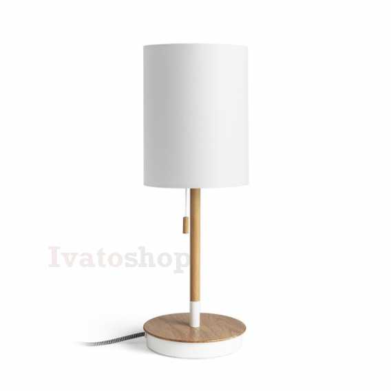 Obrázok pre KEITH/RON 15/20 stolná s USB  Polycotton biela/buk 230V LED E27 15W